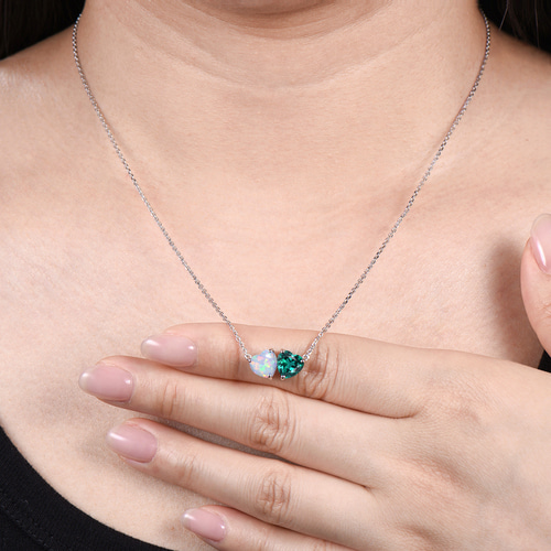 ハートネックレス 5月の誕生石 グリーンエメラルドネックレス 10月の