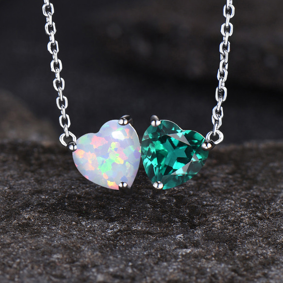 ハートネックレス 5月の誕生石 グリーンエメラルドネックレス 10月の