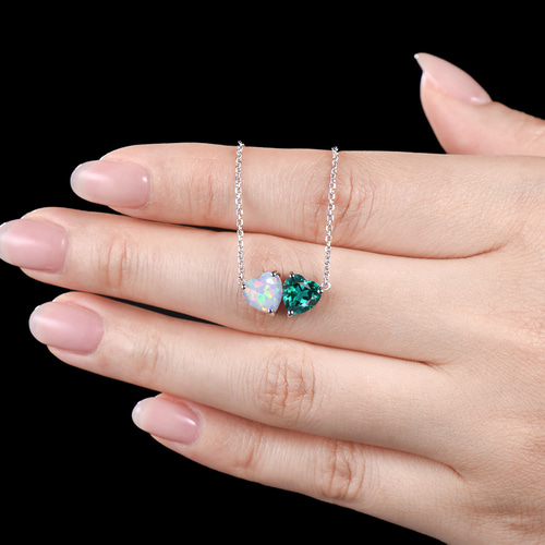 ハートネックレス 5月の誕生石 グリーンエメラルドネックレス 10月の