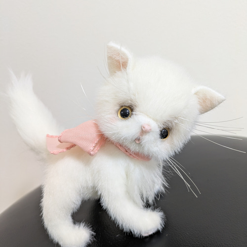 昭和レトロ 希少 ペルシャ猫 白猫 ピンク リボン ぬいぐるみ