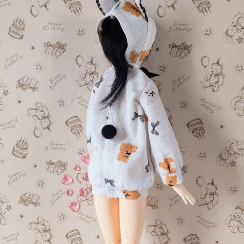 ドール服 リカちゃん 27cmドール うさみみ ゆるパーカー（くまうさ柄