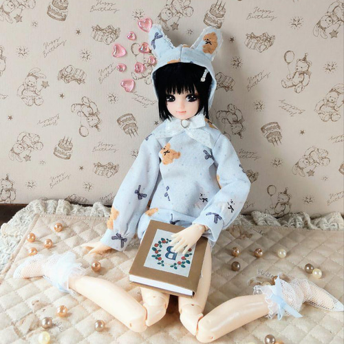 ドール服 リカちゃん 27cmドール うさみみ ゆるパーカー（くまうさ柄