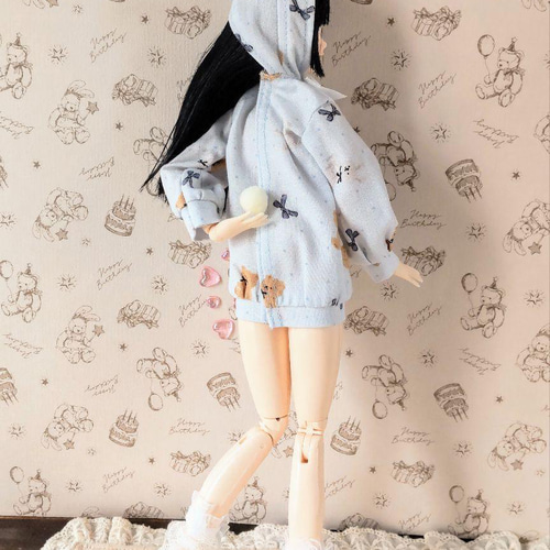 ドール服 リカちゃん 27cmドール うさみみ ゆるパーカー（くまうさ柄