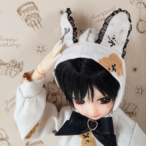 ドール服 リカちゃん 27cmドール うさみみ ゆるパーカー（くまうさ柄