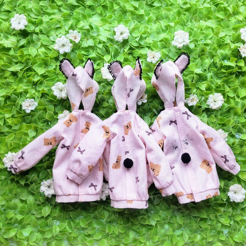 ドール服 リカちゃん 27cmドール うさみみ ゆるパーカー（くまうさ柄