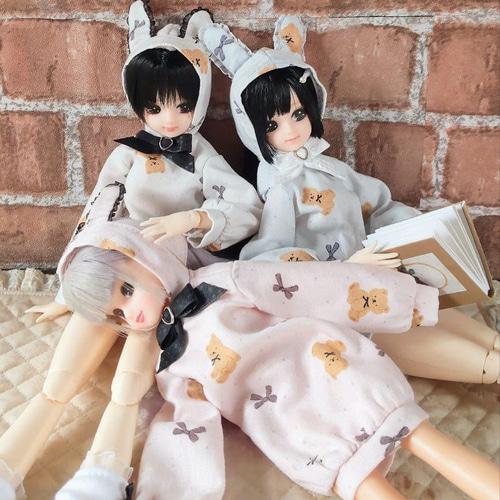 ドール服 リカちゃん 27cmドール うさみみ ゆるパーカー（くまうさ柄
