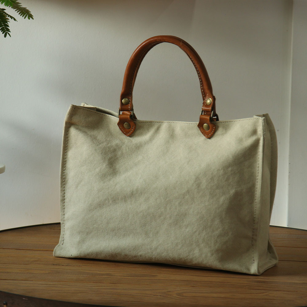 送料無料 倉敷帆布×レザーのトートバッグ 本革 A4ファイル　13インチノートパソコンが入る