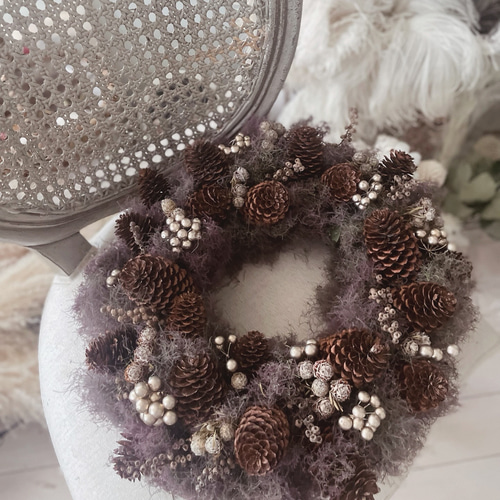 Natural＊スモークツリーのパープルリース＊ドライフラワーリース