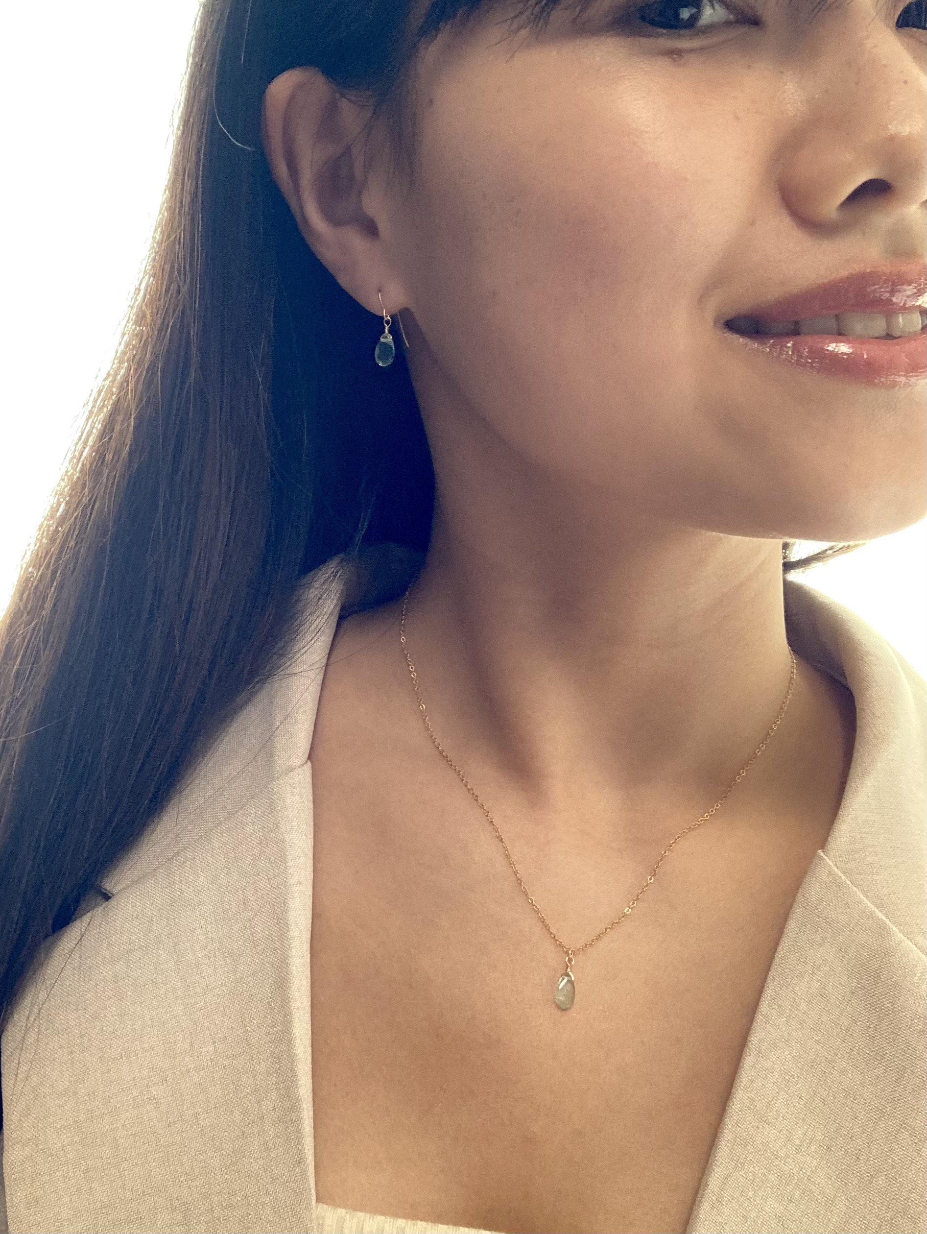 お得なセット 涼やかに波間に溶ける青 14kgfアクアブルーのアパタイトピアス、ネックレス ひんやりセット2025