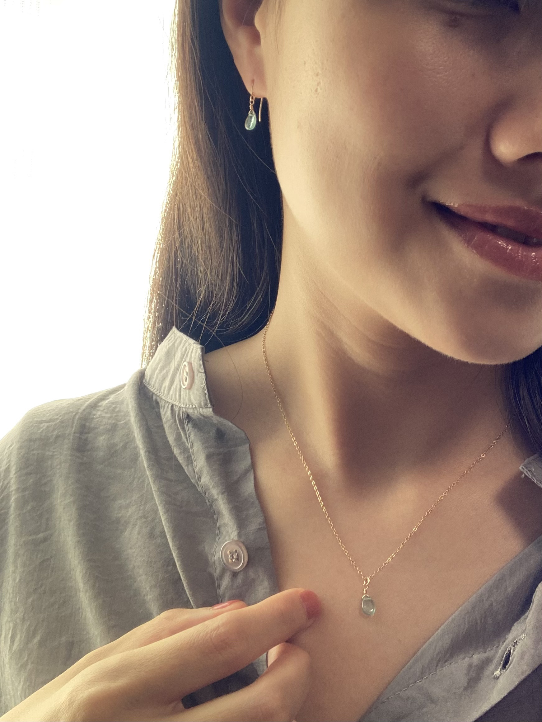 お得なセット 涼やかに波間に溶ける青 14kgfアクアブルーのアパタイトピアス、ネックレス ひんやりセット2025