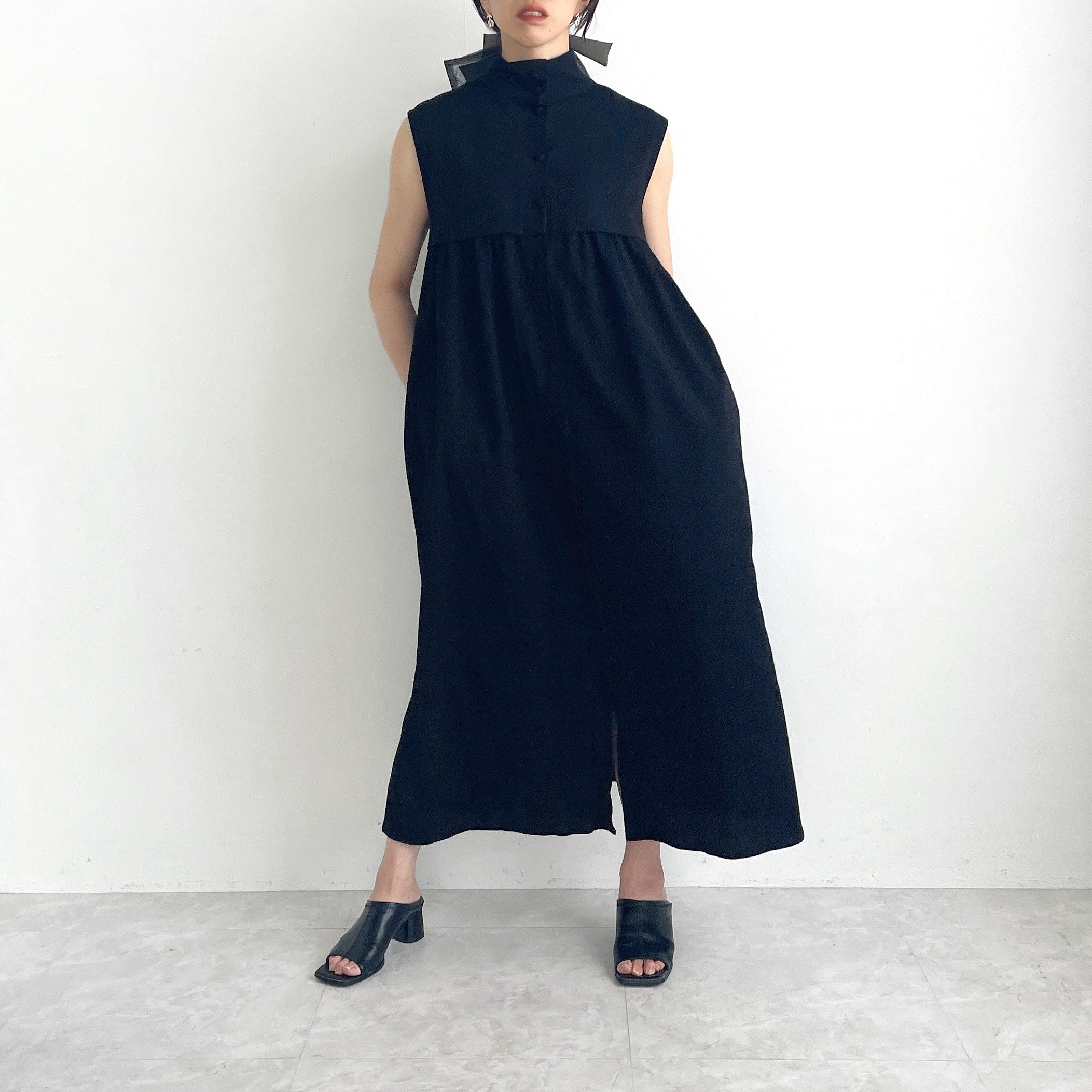 タートルネックレイヤードドレス(ブラック)