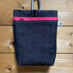 小型犬用　デニムと撥水帆布の消臭マナーポーチ　ピンク 1枚目の画像