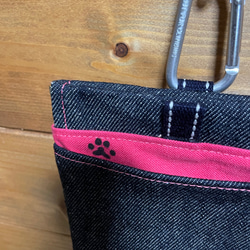 小型犬用　デニムと撥水帆布の消臭マナーポーチ　ピンク 2枚目の画像