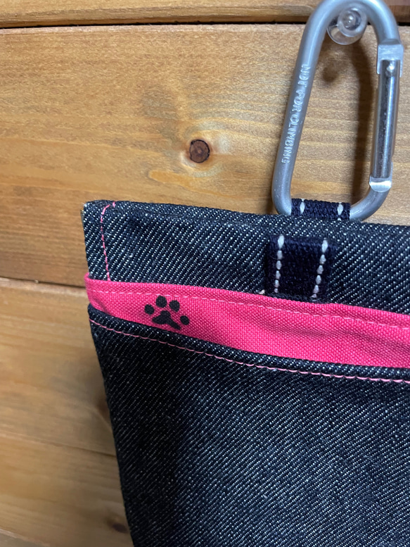 小型犬用　デニムと撥水帆布の消臭マナーポーチ　ピンク 2枚目の画像