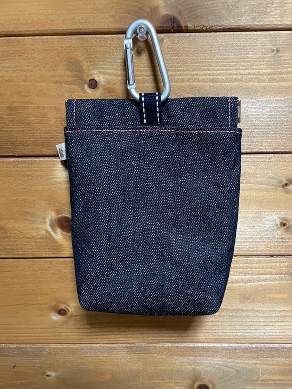 小型犬用　デニムと撥水帆布の消臭マナーポーチ　ピンク 3枚目の画像