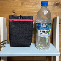 小型犬用　デニムと撥水帆布の消臭マナーポーチ　ピンク 5枚目の画像