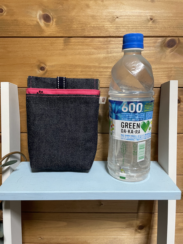 小型犬用　デニムと撥水帆布の消臭マナーポーチ　ピンク 5枚目の画像