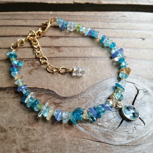 【ハンドメイド】 ブレスレット 天然石 宝石質 タンザナイト アクアマリン 癒し多彩モルガナイト アクアマリン11mm弱AAAレア天然石