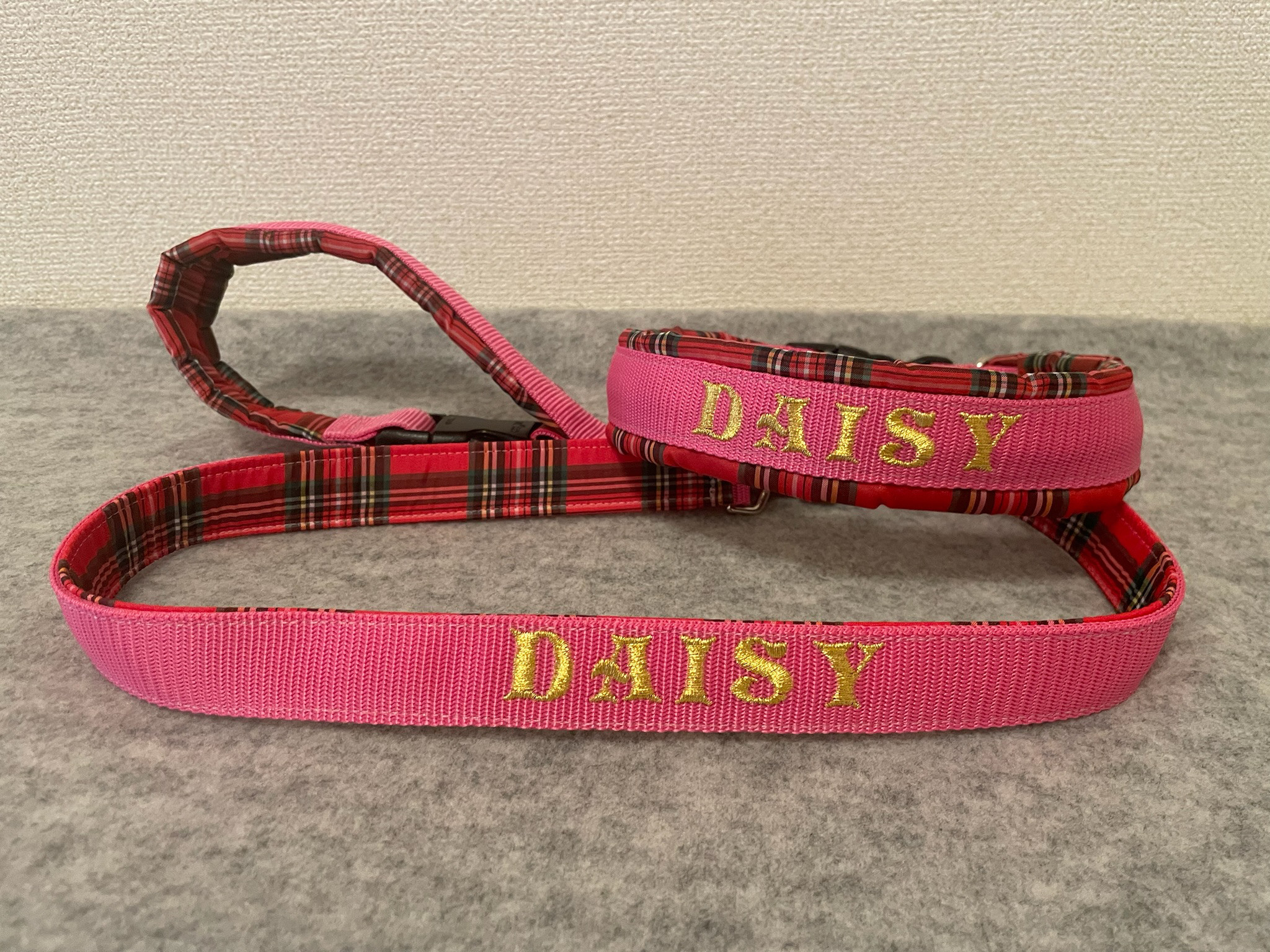 クッションカラー＆リードセット（バックルタイプ）　チェック柄