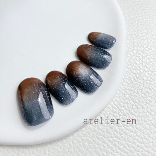 ネイビー&ブラウン マグネットネイル フラッシュネイル ネイルチップ