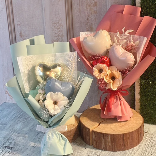 【♡様】11/20 東京 ご自宅着 バルーンブーケ バルーン 花束 生誕祭 ハンギョドン🩵 Size 縦35cm横27cm程 メッセージカードをお入れして