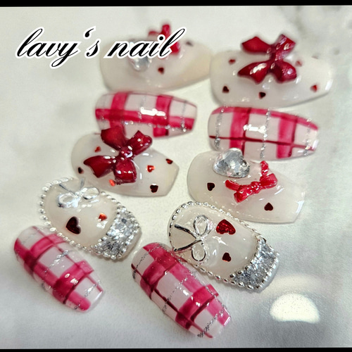 【オーダー】ネイルチップ　ボルドー韓国ワンホン手書きハート推し参戦Y2Kフレンチ オーダー】ネイルチップ ボルドー韓国ワンホン手書きハート推し参戦Y2K