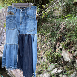 LEVI’S リメイク パッチワークデニムロングスカート 70s Levi'sリーバイス リメイク マキシ丈 パッチワーク デニム フレア