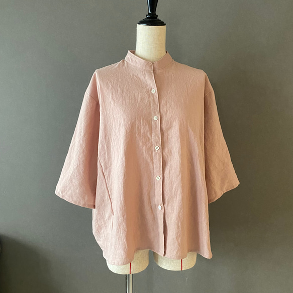 ハーフリネン トップス くすみピンク 半袖 100サイズ 桜色】風が通る涼しい大人の普段着に とろみブラウス ハーフリネン