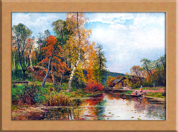 vintage picture ❀ スウェーデンの街並み 風景画 油絵