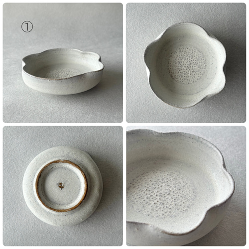 やっほー様新品　陶器　陶芸作家　オフホワイトの浅鉢5枚不揃い　155 荒磁たわみ鉢 陶芸家 田中信彦作品 tn2310_01 | web-shop MITATE