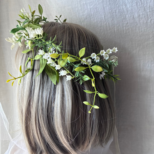 花冠 ウエディング＊* すずらんとナチュラルグリーンの花冠 ヘッドドレス