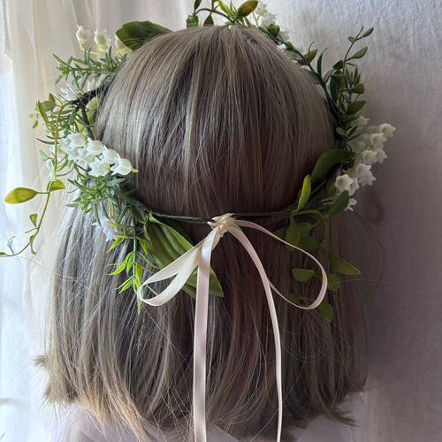 ウエディング＊* すずらんとナチュラルグリーンの花冠 ヘッドドレス