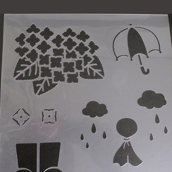 梅雨　カエル　カタツムリ　紫陽花　NO725　ステンシルシート　型紙 図案 5枚目の画像