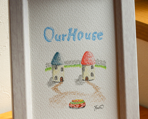 イラスト　オリジナルイラスト　手描き　インテリアの絵 ハガキサイズ ほのぼの癒しのオリジナル手描き色鉛筆画 僕たちの