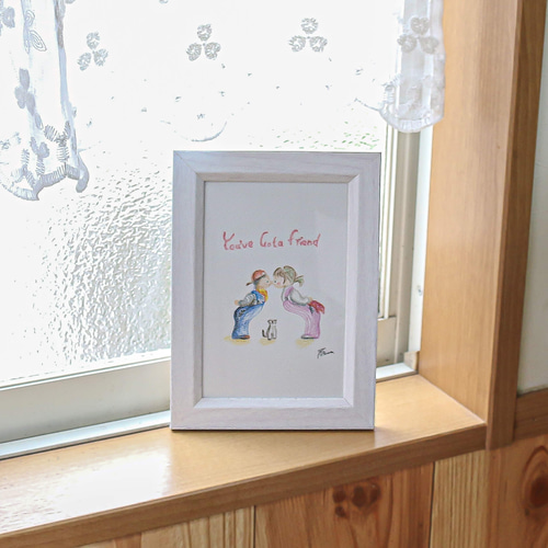 ハガキサイズ ほのぼの癒しのオリジナル手描き色鉛筆画 君の友達