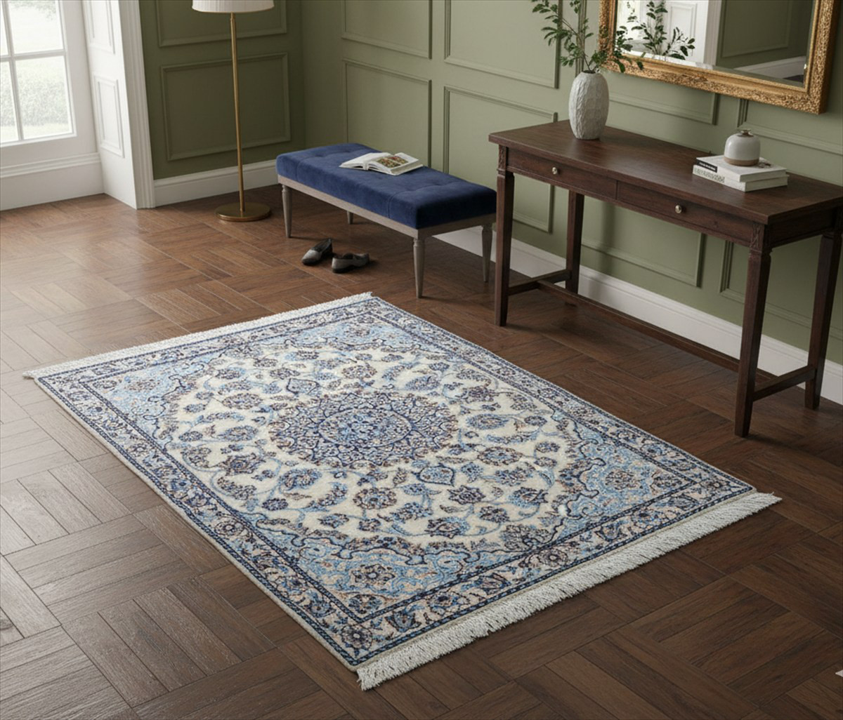 ペルシャ絨毯　ナイン産　ノーラ　マット　112x82cm　エスリム柄　PS5110