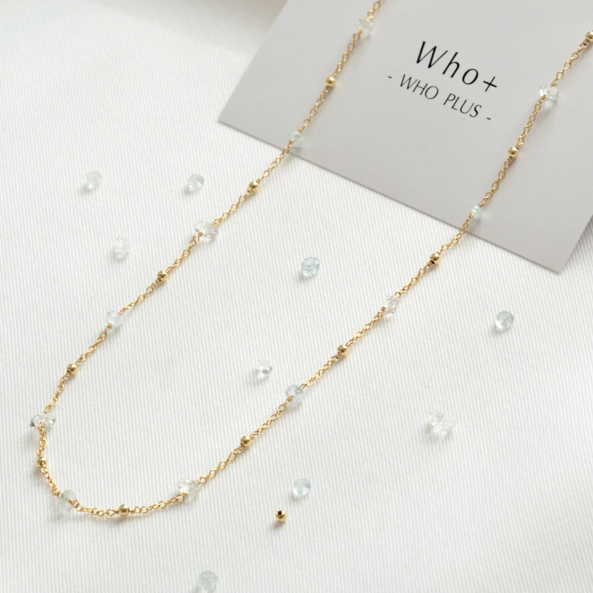 14kgf  アクアマリン × ハーキマーダイヤモンド ステーションネックレス