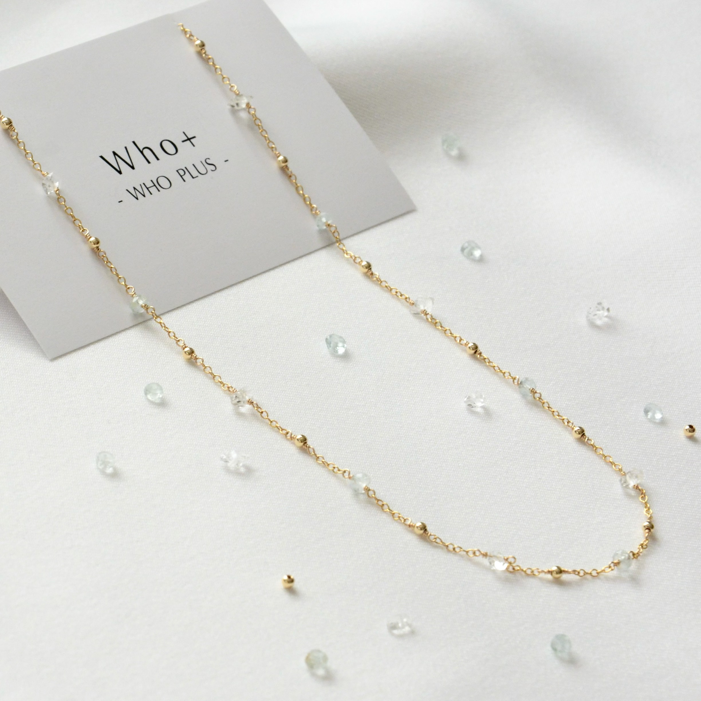 14kgf  アクアマリン × ハーキマーダイヤモンド ステーションネックレス