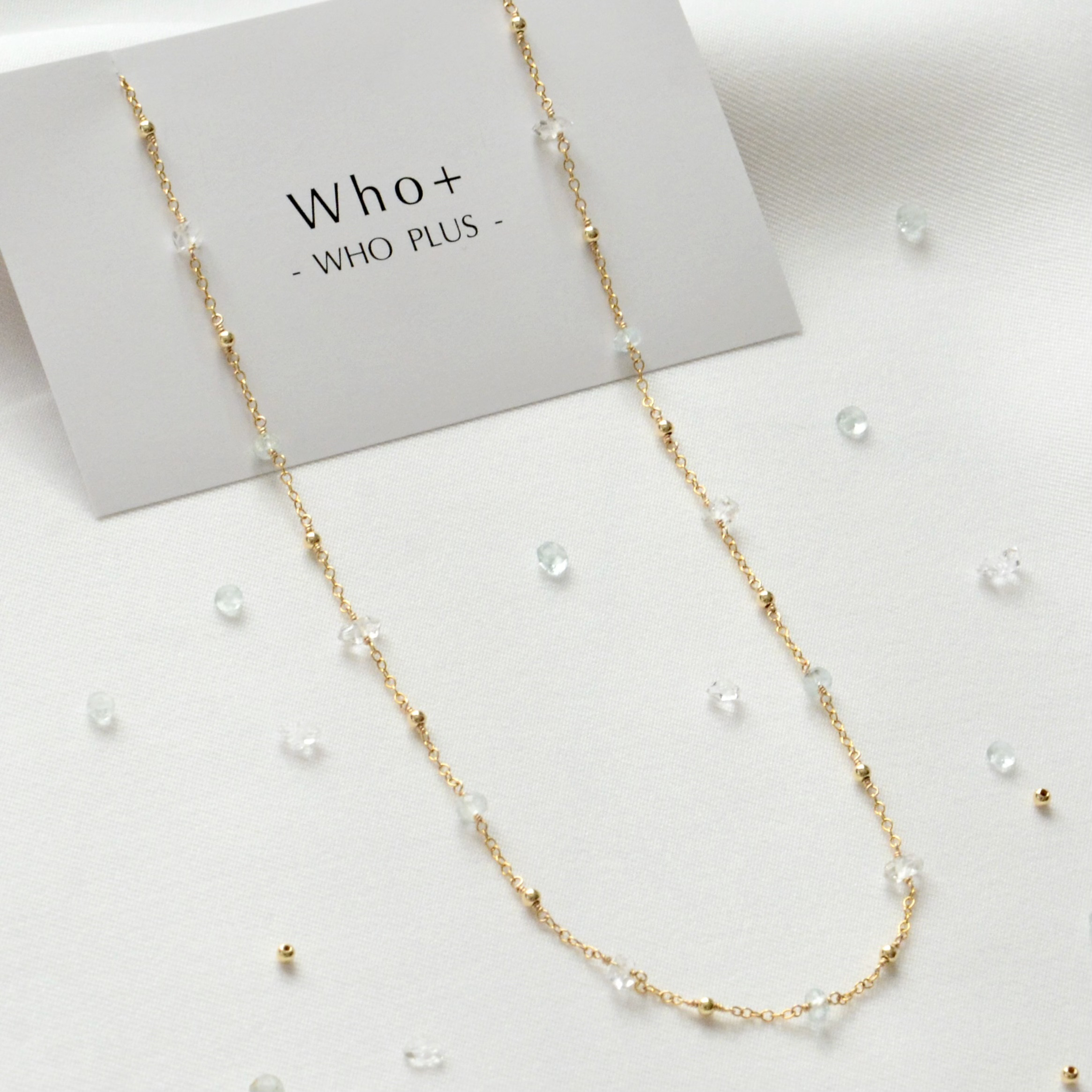 14kgf  アクアマリン × ハーキマーダイヤモンド ステーションネックレス