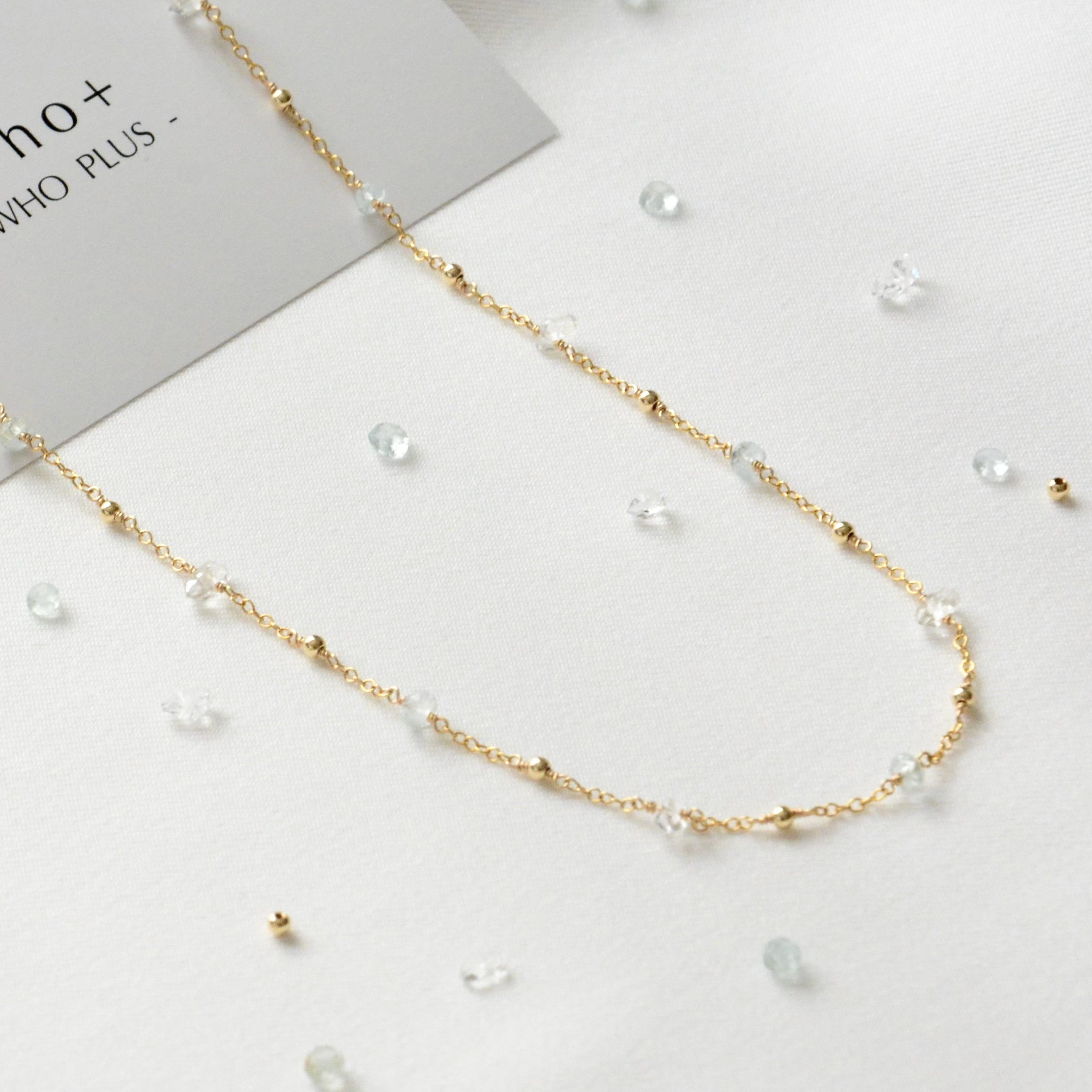 14kgf  アクアマリン × ハーキマーダイヤモンド ステーションネックレス