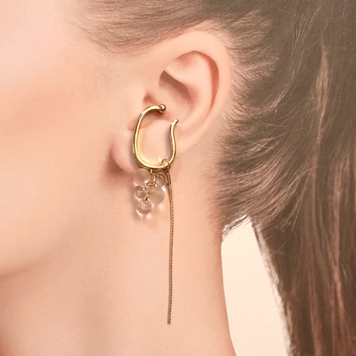 アシンメトリー 2way クリア フロスト 鈴丸ビーズ ビーズ イヤーカフ