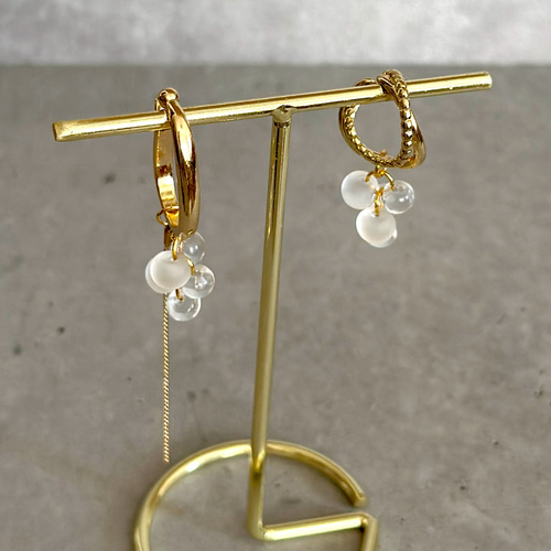 アシンメトリー 2way クリア フロスト 鈴丸ビーズ ビーズ イヤーカフ