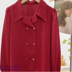 フレンチシックスーツ襟赤長袖シャツ女2025春デザイン感小衆
