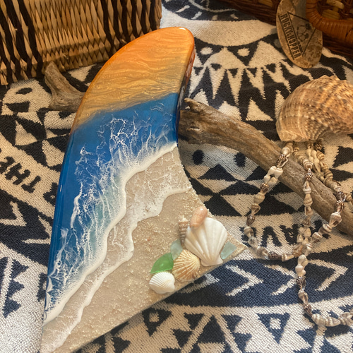 海レジンアート【フィン型】光を受けて輝く波のインテリア 立体