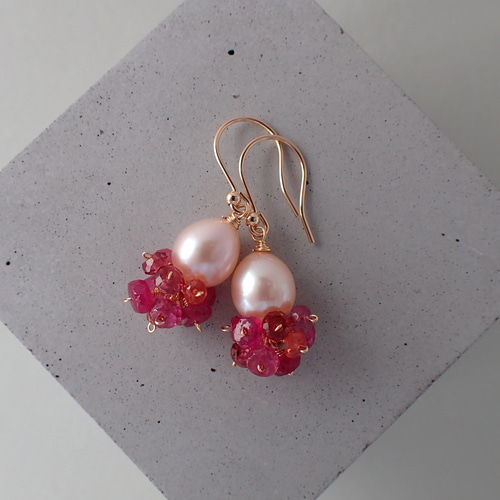 14kgf＊淡水パールとピンクサファイア ＊ピアス ピアス（フック 