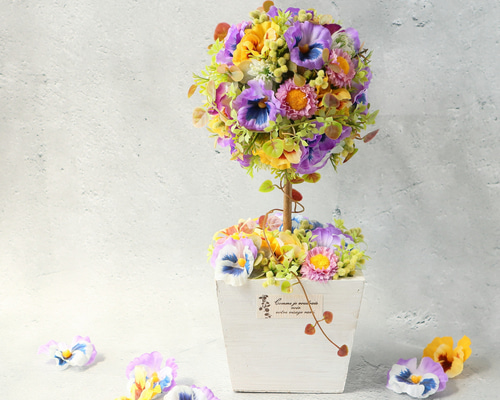 パンジーとデイジーのトピアリー【アーティフィシャルフラワー/造花