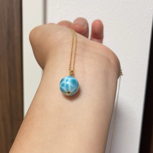 天然無処理 ラリマー 丸玉 ペンダント K18 No12.3 ネックレス  