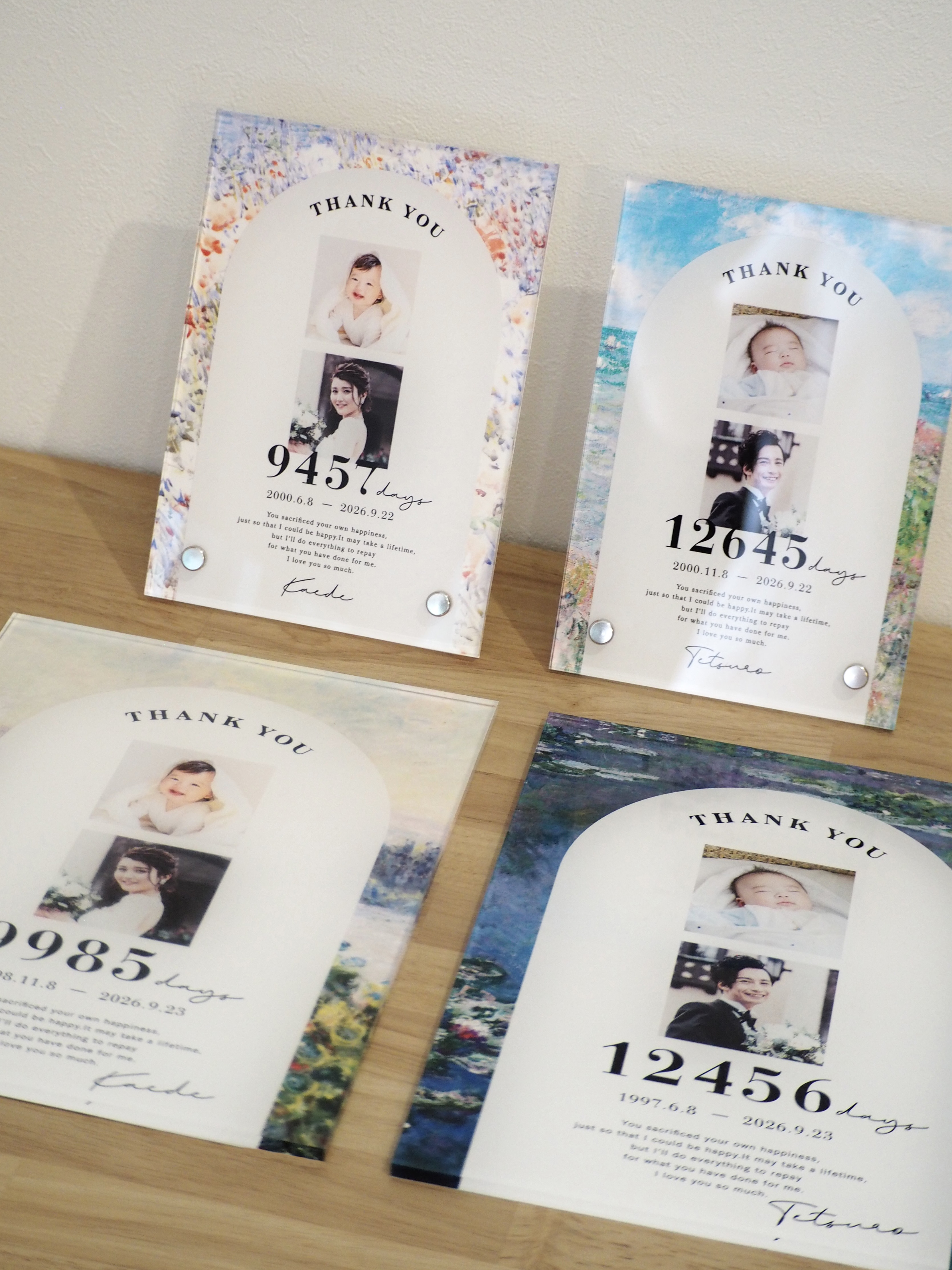 アクリル子育て感謝状｜名入れ・日数・写真｜結婚式 両親へのプレゼント｜クリア｜アート｜art