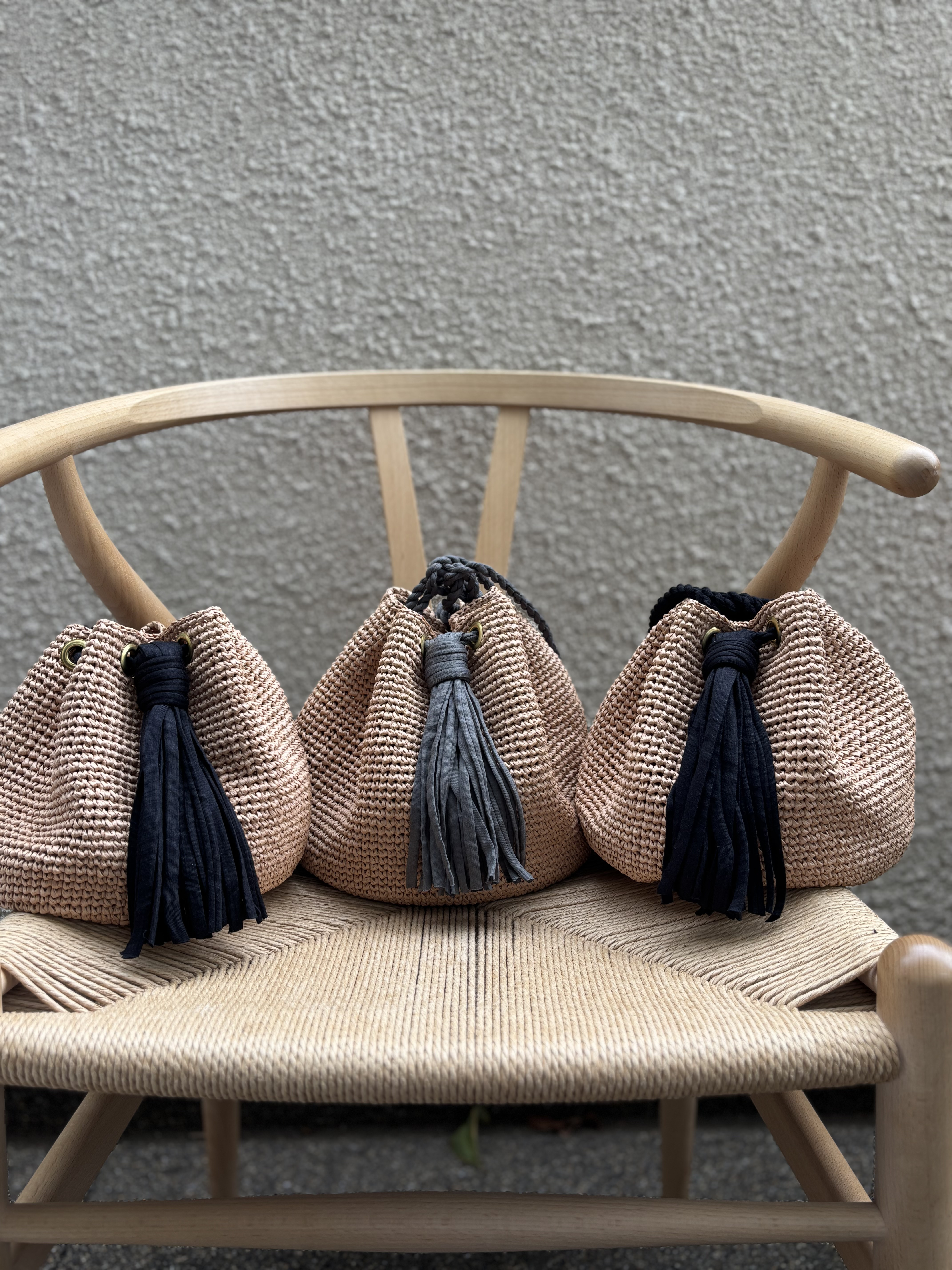 【Mサイズ】お好きなお色選べます！ラフィア★巾着ショルダーかごバッグ