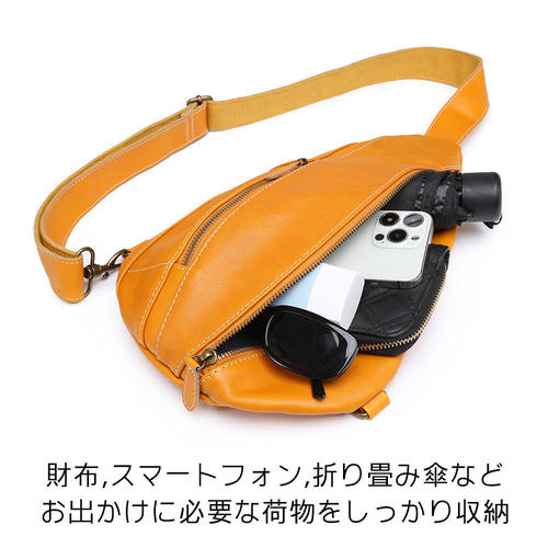 ボディバッグ 本革 レザー キャメルイエロー ショルダーバッグ